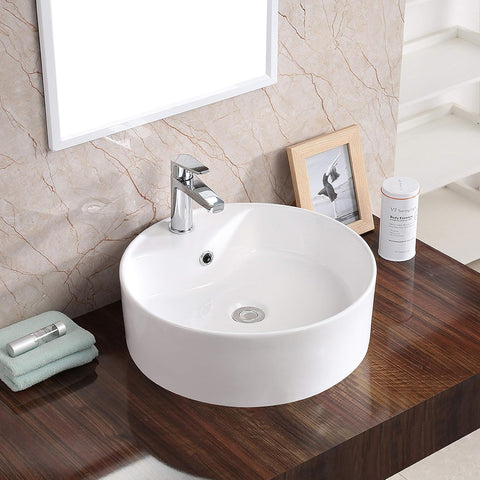 Karran Valera 18 Inch Round Vessel Bathroom Sink, Vitreous China Above Counter Vanity Sink with Overflow