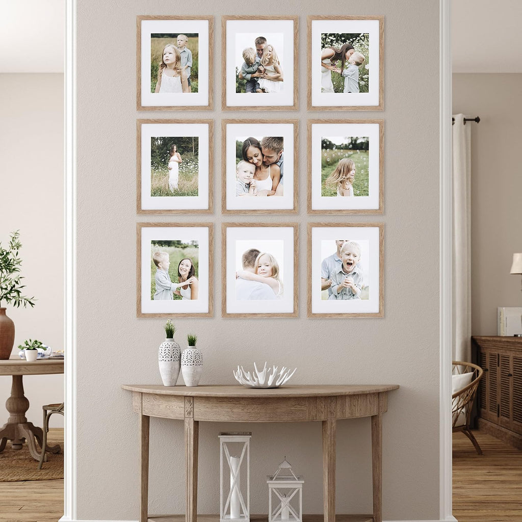 9 Piece Gallery Wall Frame Set, 11x14 Inch, Light Natural