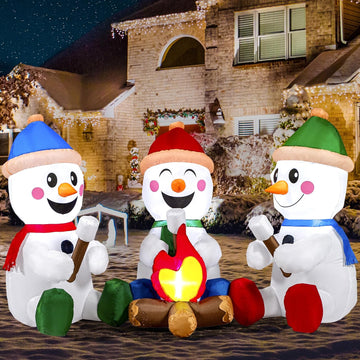 6 FT Long Christmas Inflatable Snowman with Campfire, 3 Pack Small Snowman with Built-in LEDs Christmas Blow Up Yard