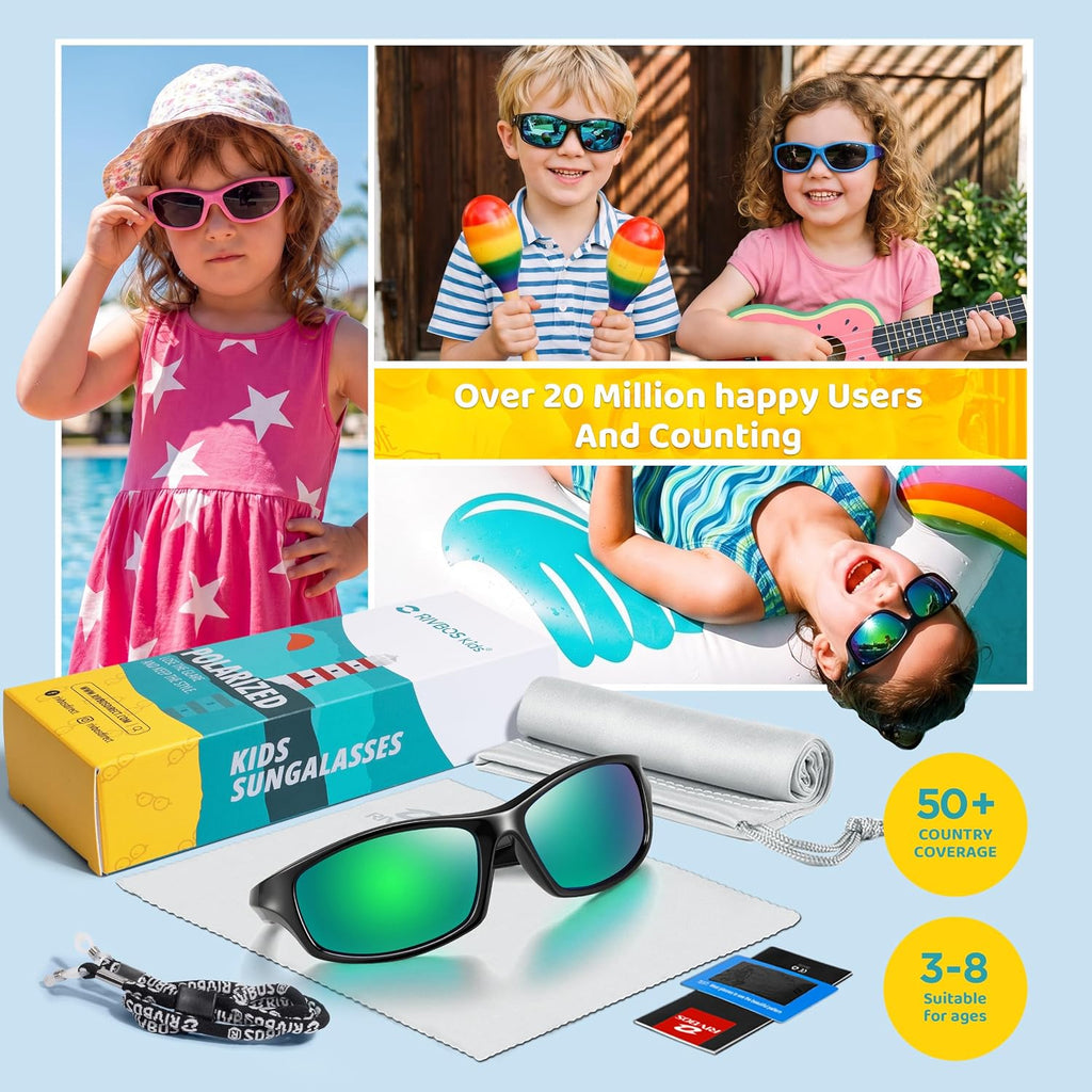 Kids Sunglasses Polarized UV400 TPE with Strap for Boys Girls RBK037
