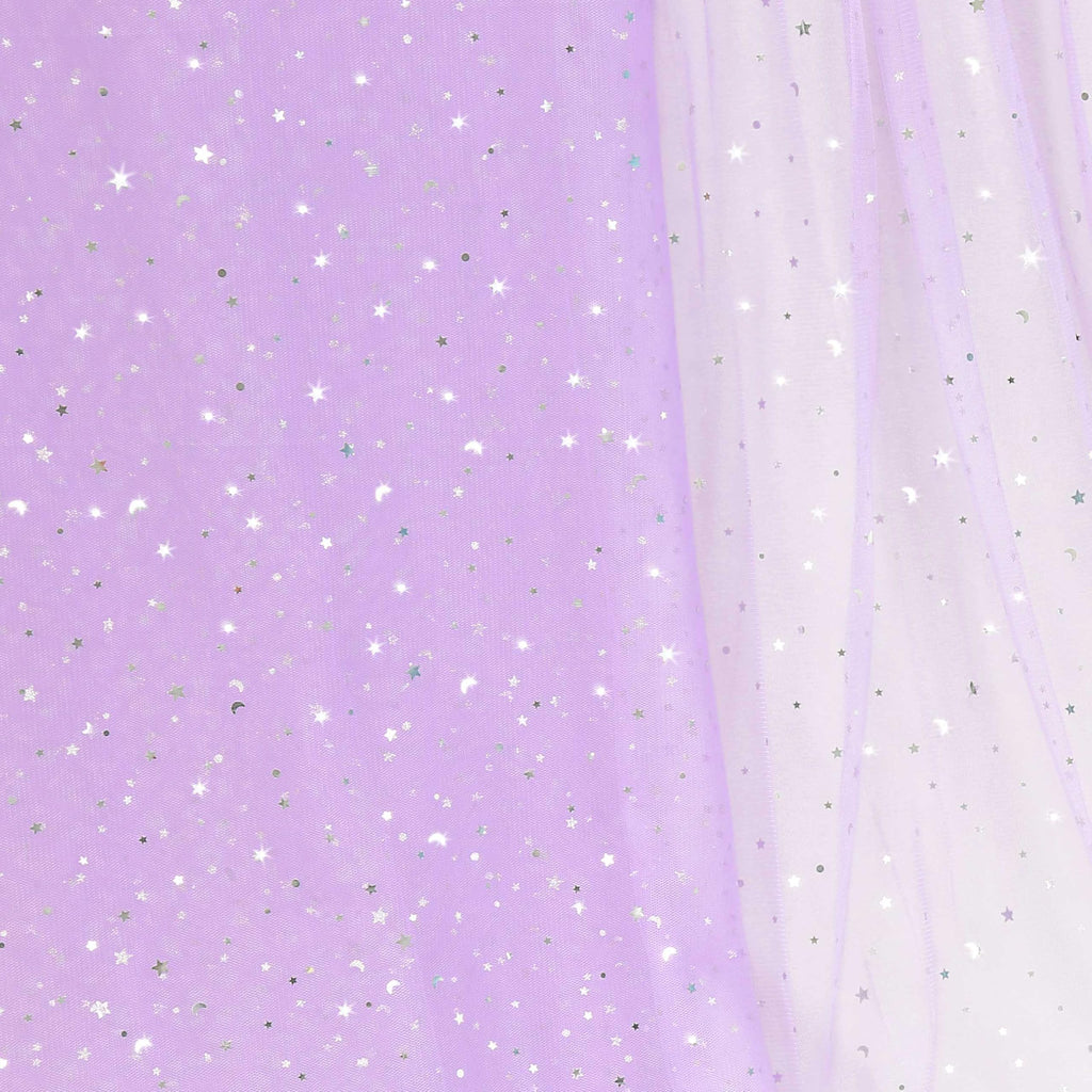 1 Yard Glitter Tulle, Star Moon Sequin, 54" Wide Light Purple
