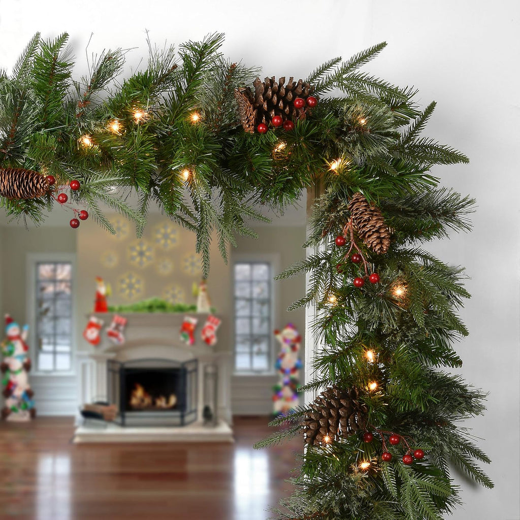 Tree Company 9ft Pre-Lit Colonial Fir Artificial Christmas Garland | 50 Clear Lights, 180 Tips, Christmas Decoration