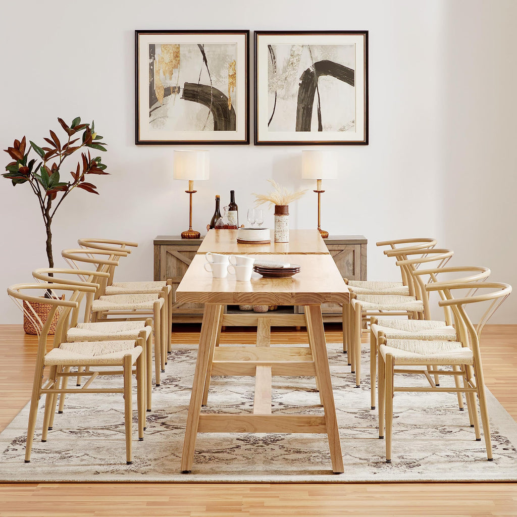 Dining Chairs Set of 6 Mid Century Modern Woven Chairs Wood Color
