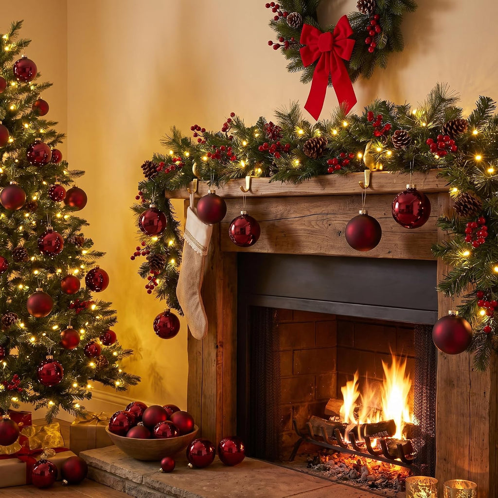 12Pcs Burgundy Red Glass Christmas Balls Ornament for Tree, 2.36''