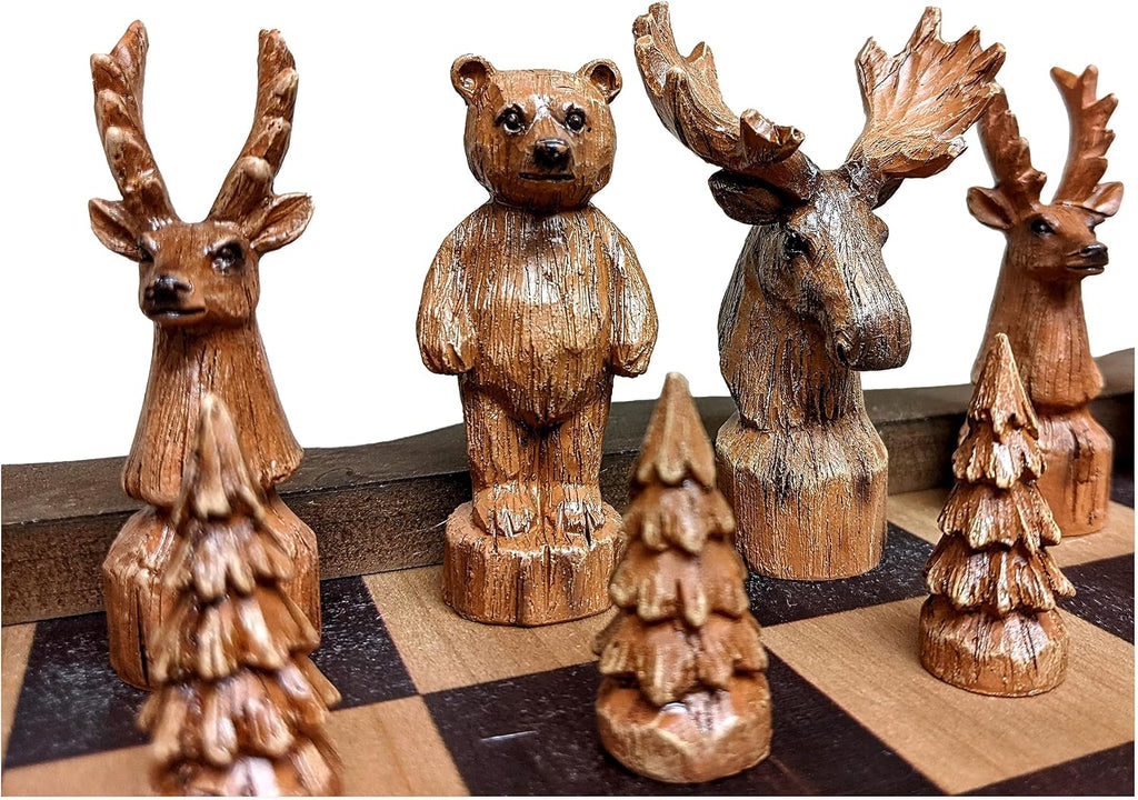Forest Crowd Chessboard - Wooden Unique Chess Set - Set of 33