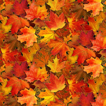 Beautifully, Detailed, Fall, Leaves, Gold Metallic Accent, Landscape Fabric, Harvest Time - by The Yard
