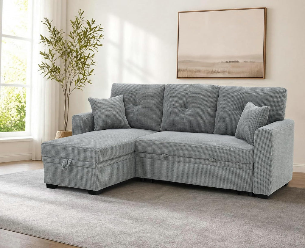 71" Sectional Sleeper Sofa,L Shaped 3 Seater Sectional Couches ,Pull Out Couch Convertible Sofa Bed with Reversible