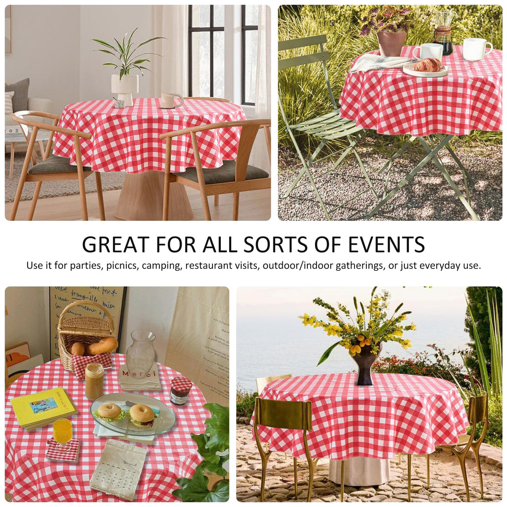 Vinyl Tablecloth with Flannel Backing-Round Gingham Checkered Table Cloth