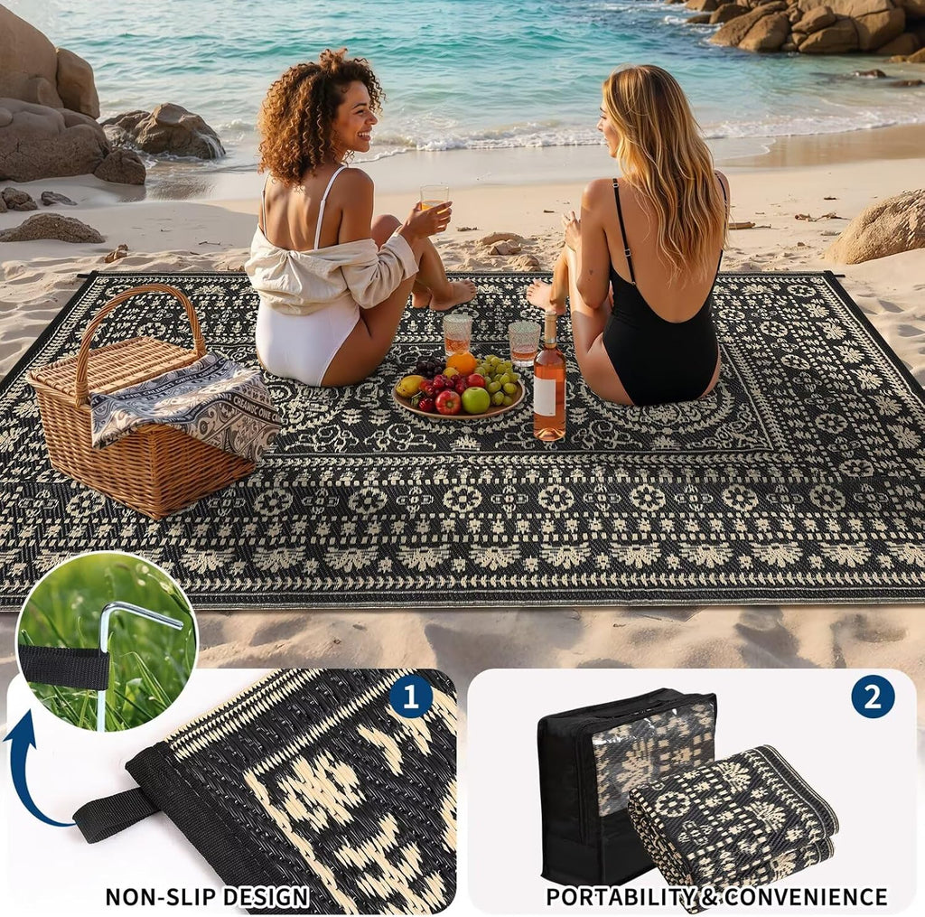 Reversible Outdoor Rug 6x9, Waterproof Outdoor Area Rug, Modern Medallion Indoor Outdoor Rugs, Plastic Straw Rug for