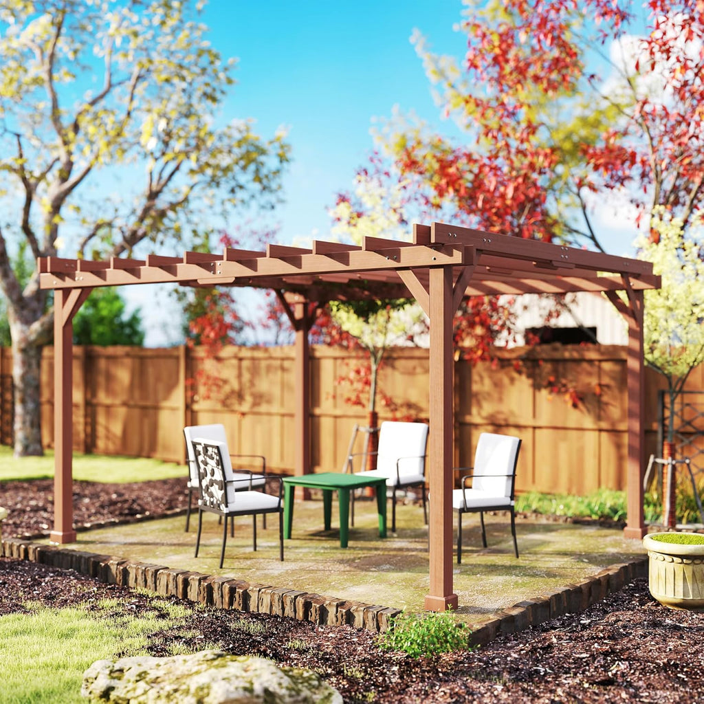 11' x 12.5' Outdoor Pergola, Wood Pergola Gazebo Grape Trellis with Stable Structure for Climbing Plant Support, Patio