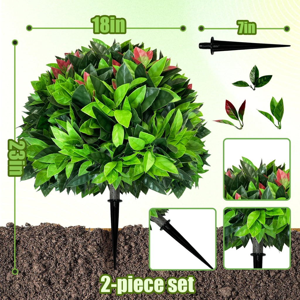 Artificial Boxwood Topiary Trees with Ground Spike: 23 Inch 2 Pack