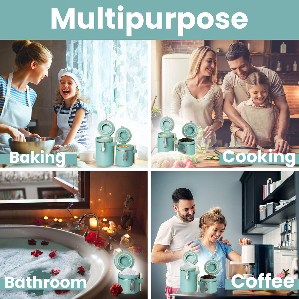 4-Piece Ceramic Kitchen Canisters Set, Airtight Containers with Wooden Spoons Reusable Chalk Labels and Marker for