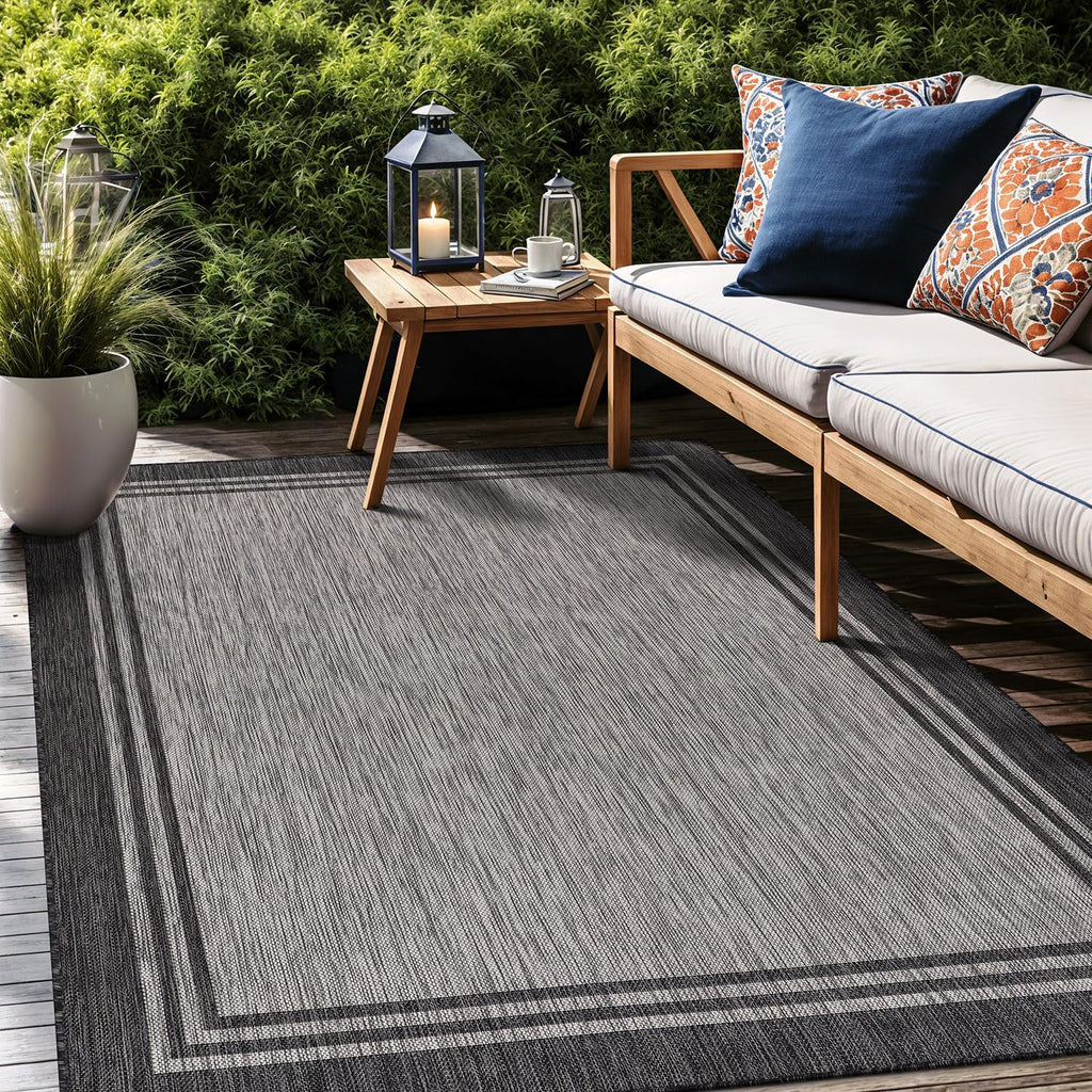 Bordered Outdoor Rug 5x7 Washable Outside Carpet for Indoor Patio Porch Waterproof Easy Cleaning Non