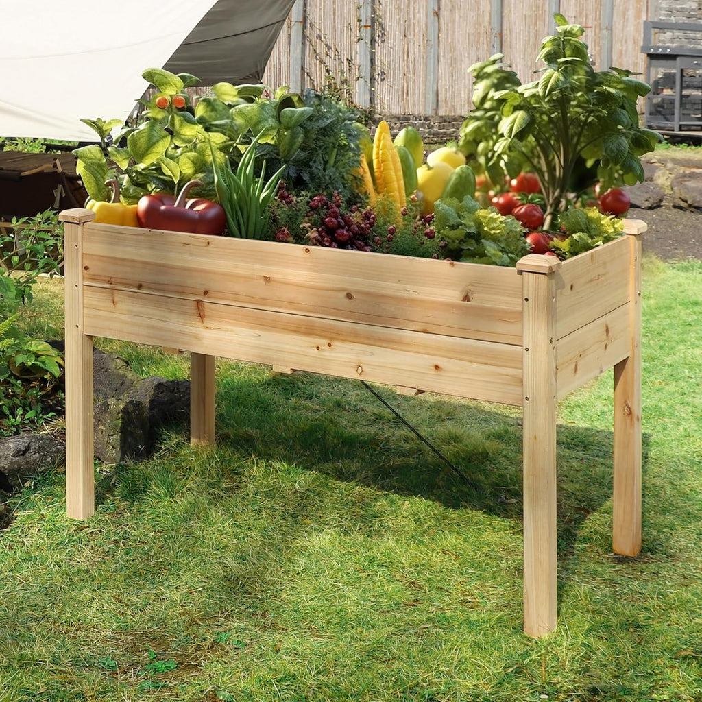48"W x 24"D x 30"H Raised Garden Bed, Cedar Garden Bed with Detachable Black Liner, Drainage Holes, Raised Garden