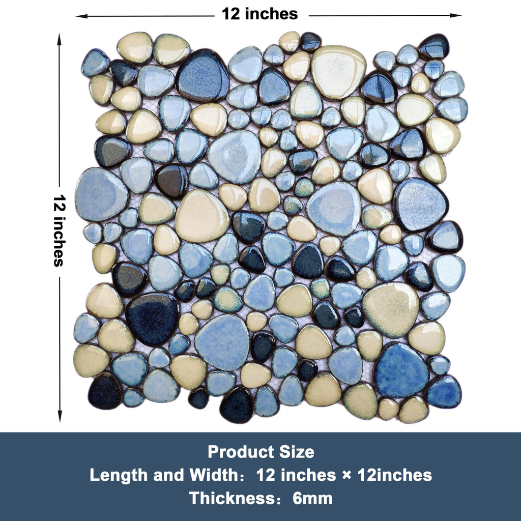 Shower Floor Pebble Tile Blue Mosaic Tiles Wall Backsplash Floor [Set of 5 Sheets]