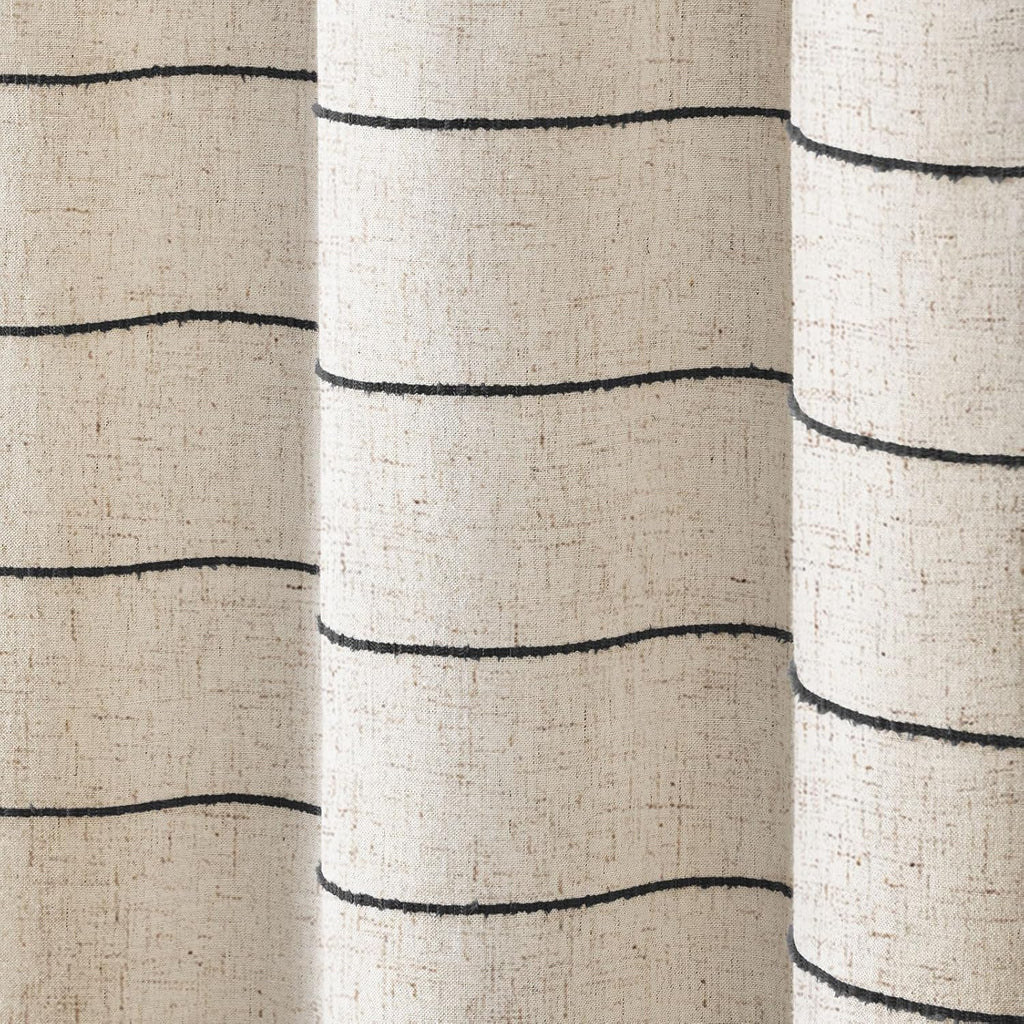 Striped Linen Shower Curtain , Black and Beige 72 W x 72 H | Boho Farmhouse Neutral Tan Bath Curtain