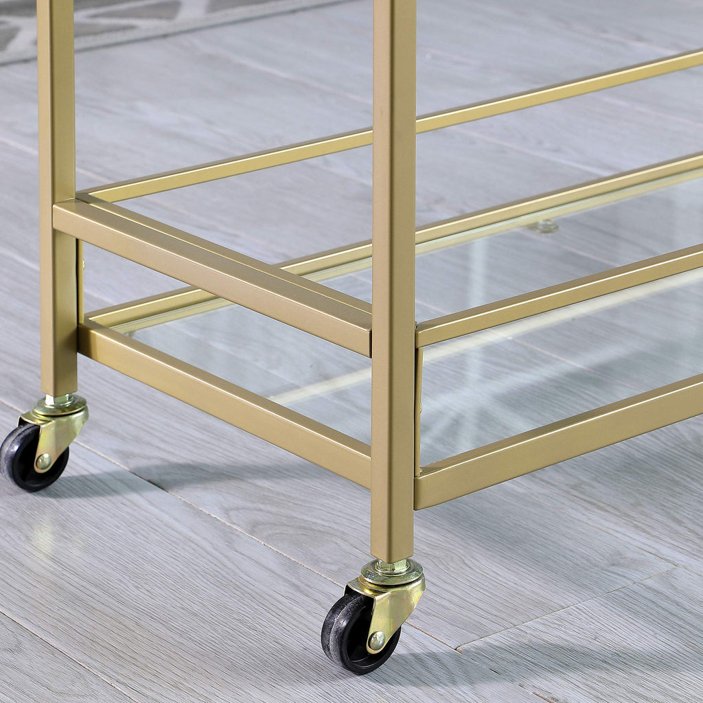 & Co. Gold Francesca Bar Cart, 2 Tier Mobile Mini Bar, Kitchen Serving Cart and Coffee Station with Storage for Wine