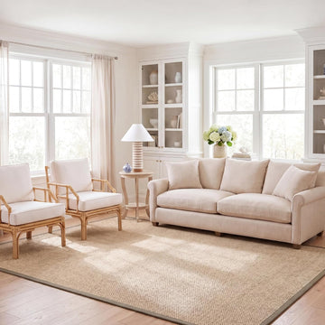 Area Rug 8x10 - Natural Fiber Collection - Large - Natural & Green, Sisal, Woven Design with Border (NF443C)