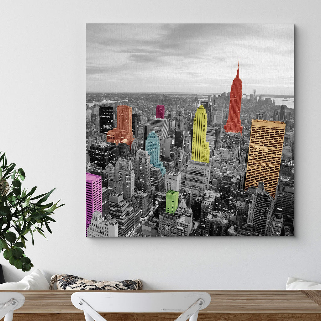 Canvas Print Wall Pop of Color Aerial NYC Skyline Architecture & Maps Cities Photography Realism Chic Scenic