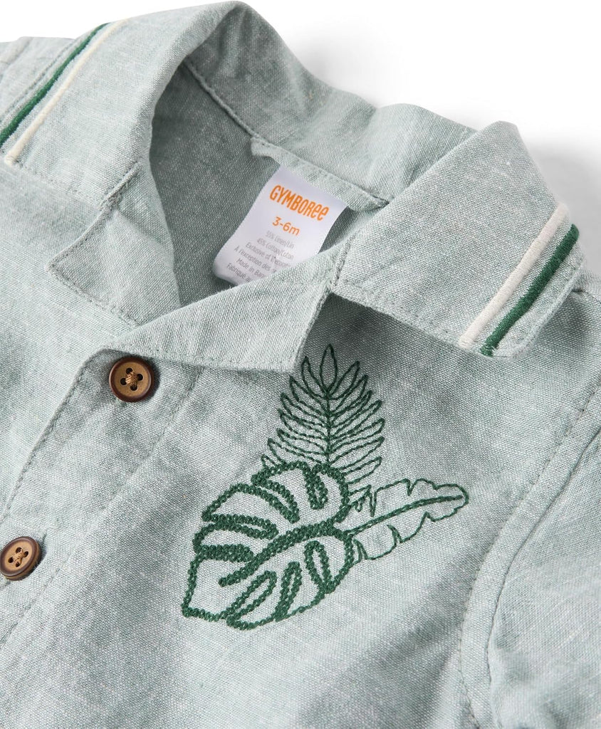 Baby Boys' And Newborn Linen Short Sleeve Shirt and Shorts,2 Piece Outfit
