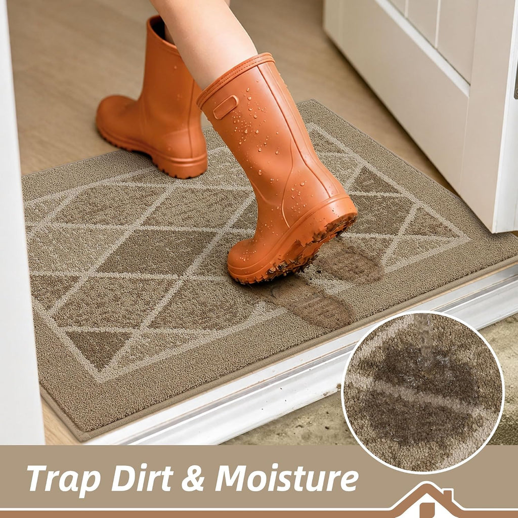 Dirt Trapper Door Mats 24" x 36", Non-Slip Washable, Beige | Doormat Indoor Entrance Low-Profile, Dirt Resistant and