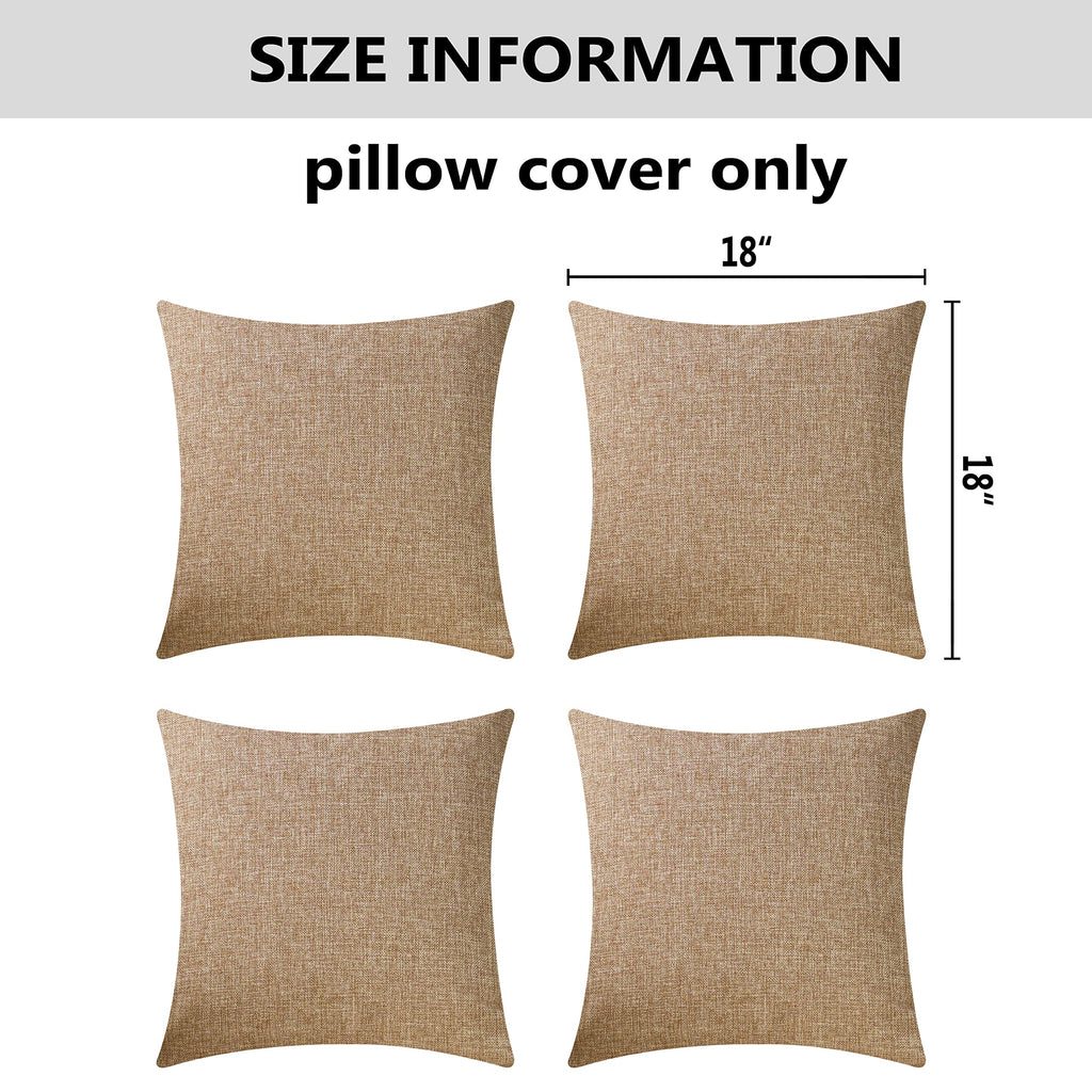 Burlap Pillow Covers Set of 4 Lined Linen Square Throw Pillow Case Cushion Covers for Sofa Couch Bench Living Room