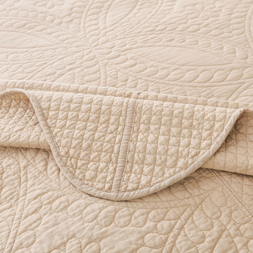 100% Cotton Quilt -Beige Bedspread 106"x96"-Coin Pattern Bedding Set 3 Pieces-Pre-Washed Lightweight Cotton