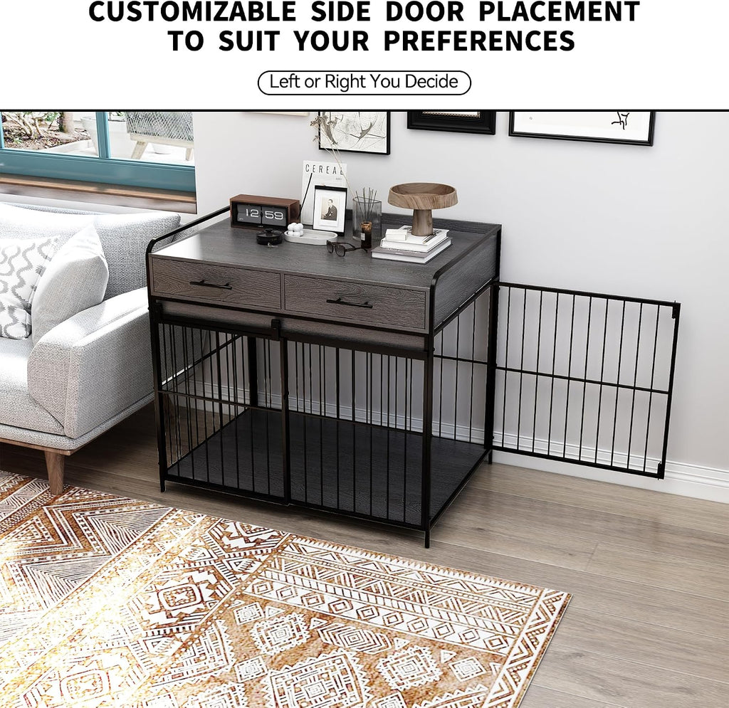 Dog Crate Furniture with 2 Drawers, Heavy Duty Dog Crate