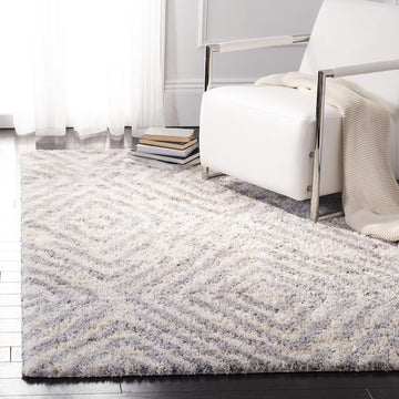 Berber Shag Collection Area Rug, Cream & Grey, Moroccan Design, Non-Shedding & Easy Care, 1.2-inch