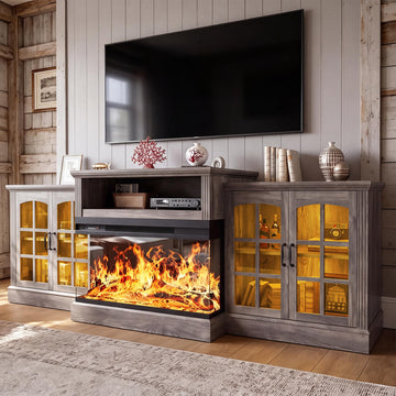 97'' Fireplace TV Stand with 3-Sided Electric Fireplace up to 100" TV, LED Entertainment Center Media Console with