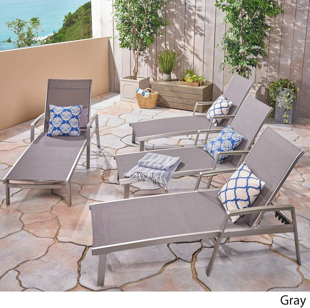 Outdoor Mesh and Aluminum Chaise Lounge (Set of 4), Gray