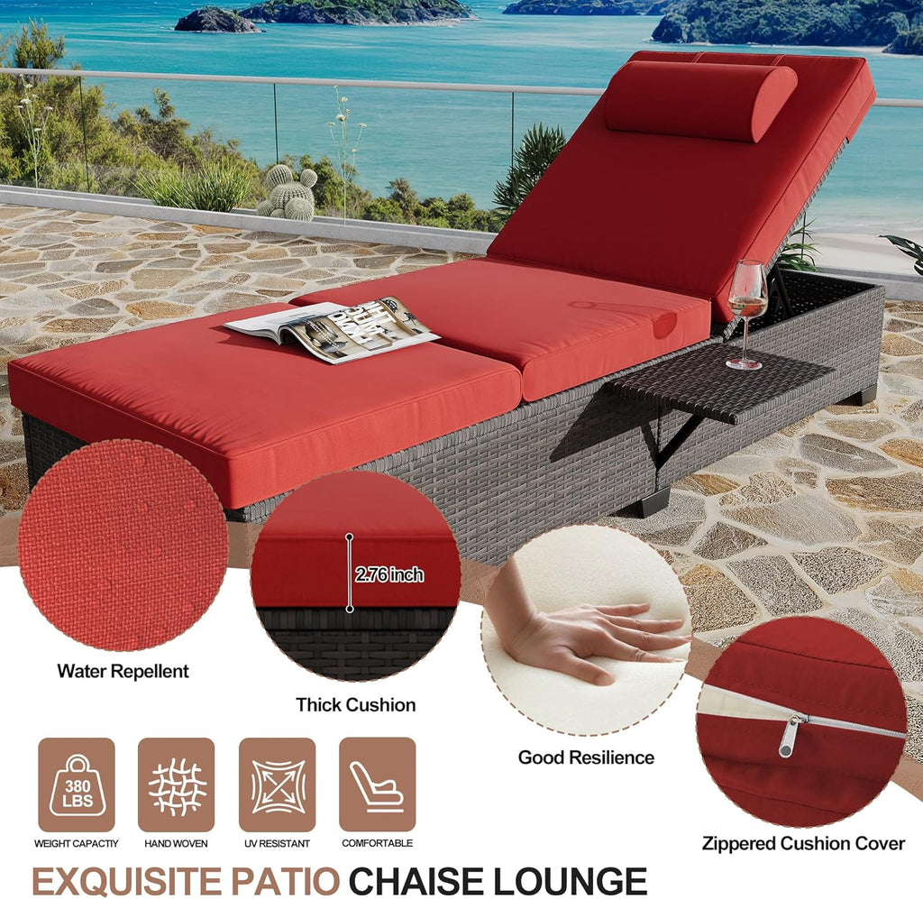 2Piece Outdoor PE Wicker Chaise Lounge Chairs, Pool Lounge Chairs Adjustable Backrest Recliners