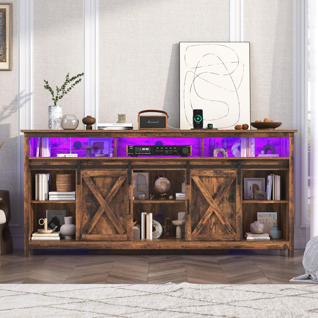 Farmhouse TV Stand for 90/85 Inch TV with Power Outlet, Entertainment Center with Storage and Sliding Barn Doors