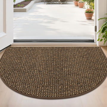 Dirt Trapper Door Mat 24" x 36" Half Circle Non Slip Rugs, Brown