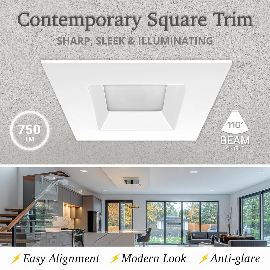 12 Pack 4" Square Can Lights, 5CCT 2700K-5000K, Wet Rated, Dimmable