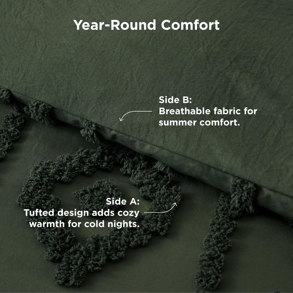 Boho Tufted Green Comforter King Size, GentleSoftTM 3 Pieces Boho Farmhouse-Style Decor Bedding, Exquisite Bedding