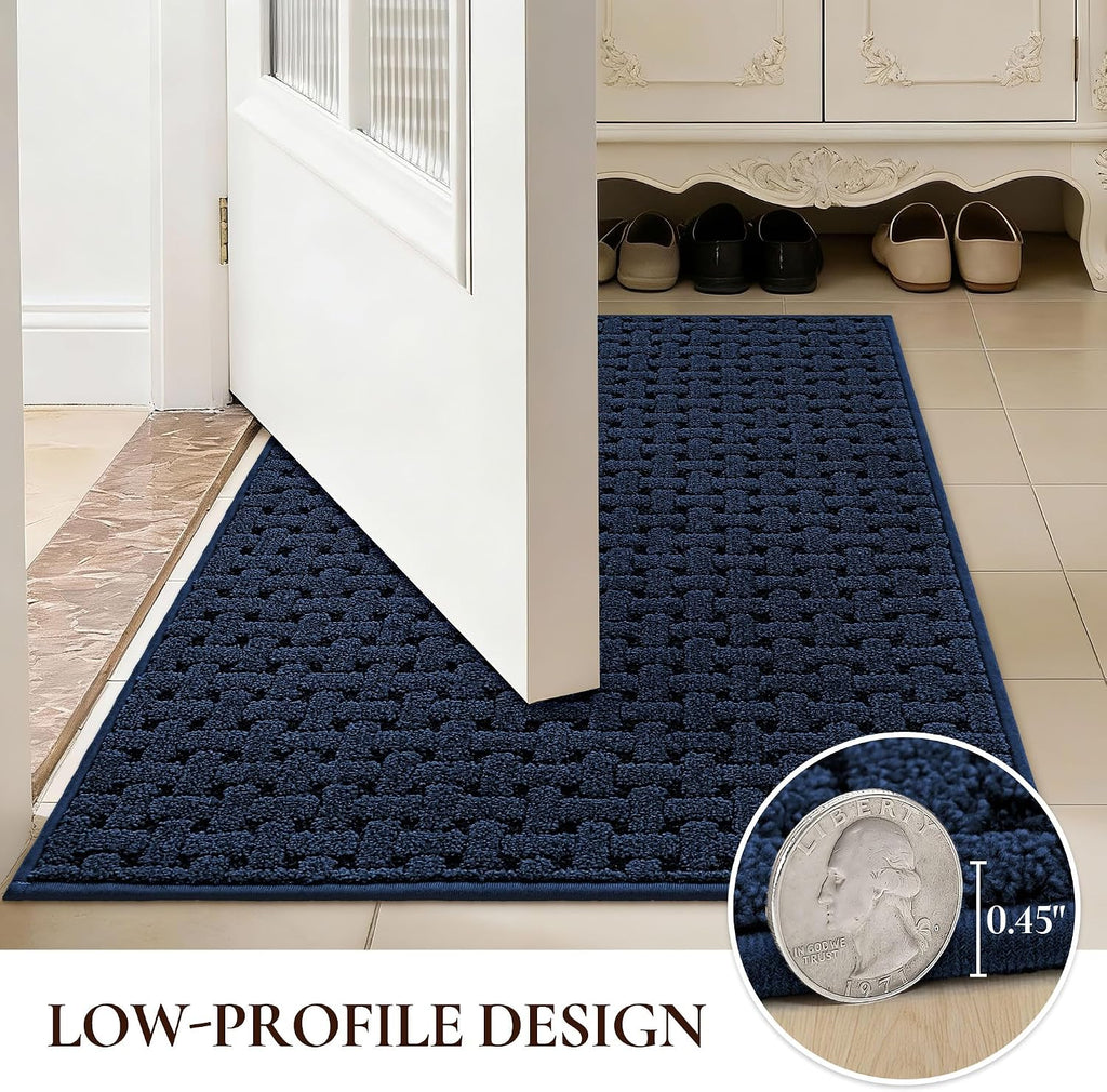 Door Mat Indoor Entrance 24"x36", Non-Slip Entryway Rugs, Blue | Dirt Trapper Doormats Washable, Absorbent Entrance