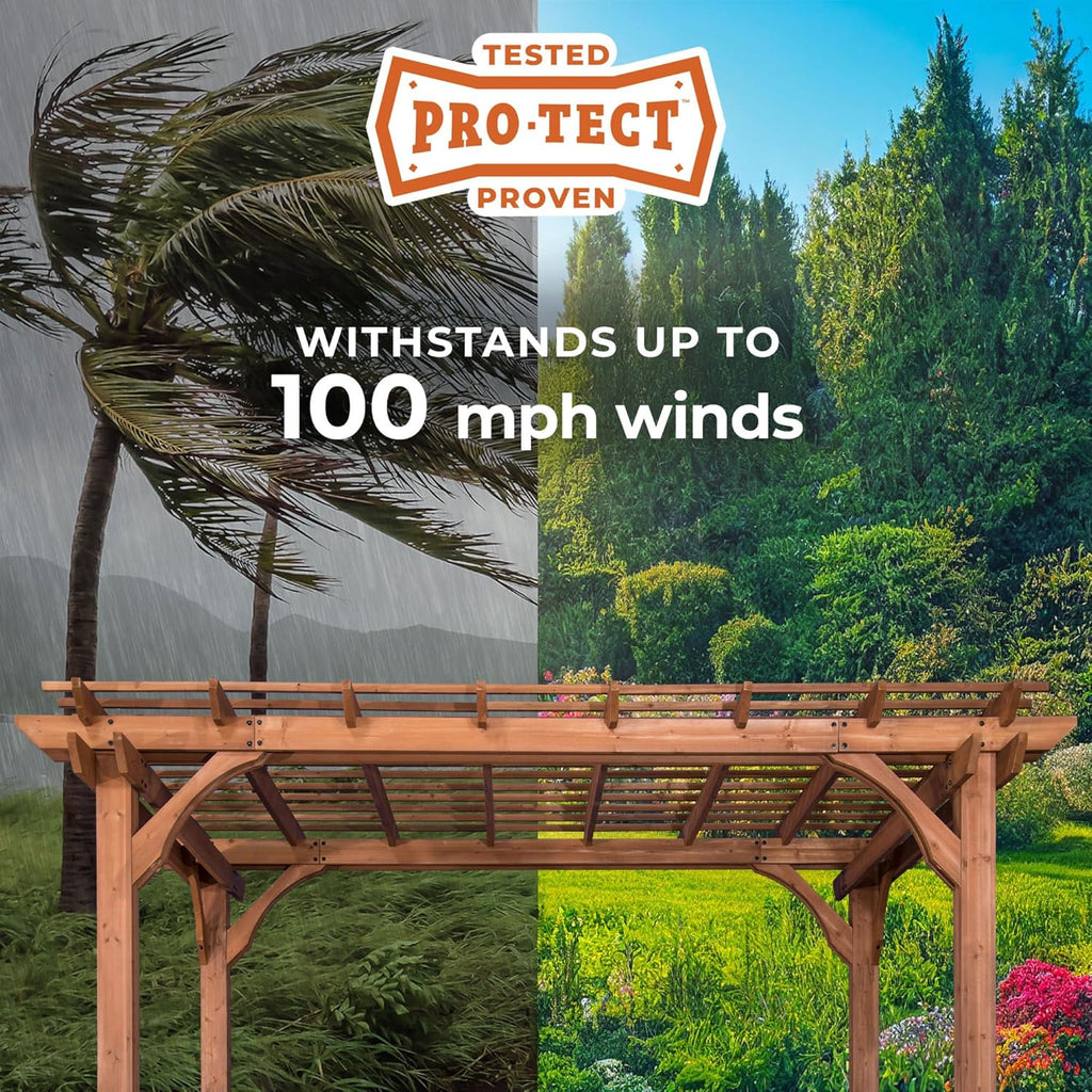 14' x 12' Traditional Cedar Wood Pergola Kit with Trellis Roof, All-Season Durability, High-Wind Rating