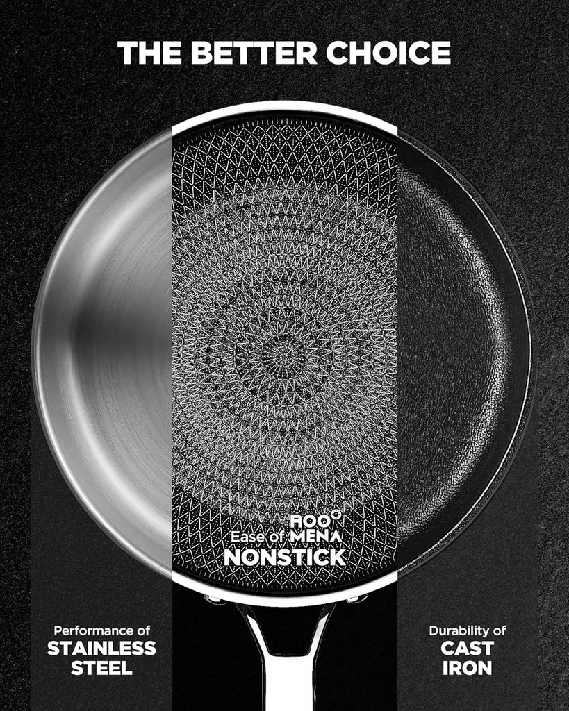 Pots and Pans Set Hybrid Stainless Steel, 17PC Nonstick Tri-Ply Cookware Set w/Frying pan, Dishwasher & Oven Safe