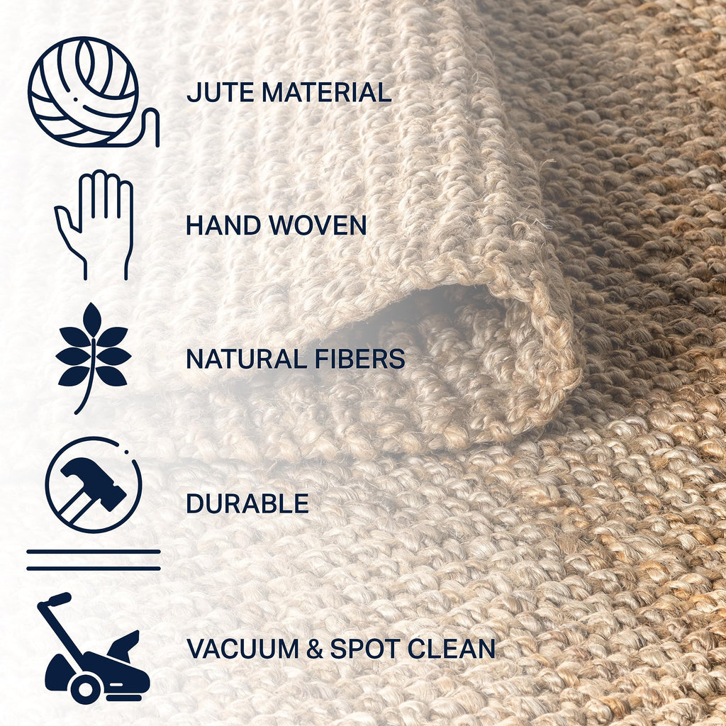 Handwoven Jute Fringe Natural Square Indoor Area Rug, Pata, Bohemian, Rustic, Cottage, Easy-Cleaning