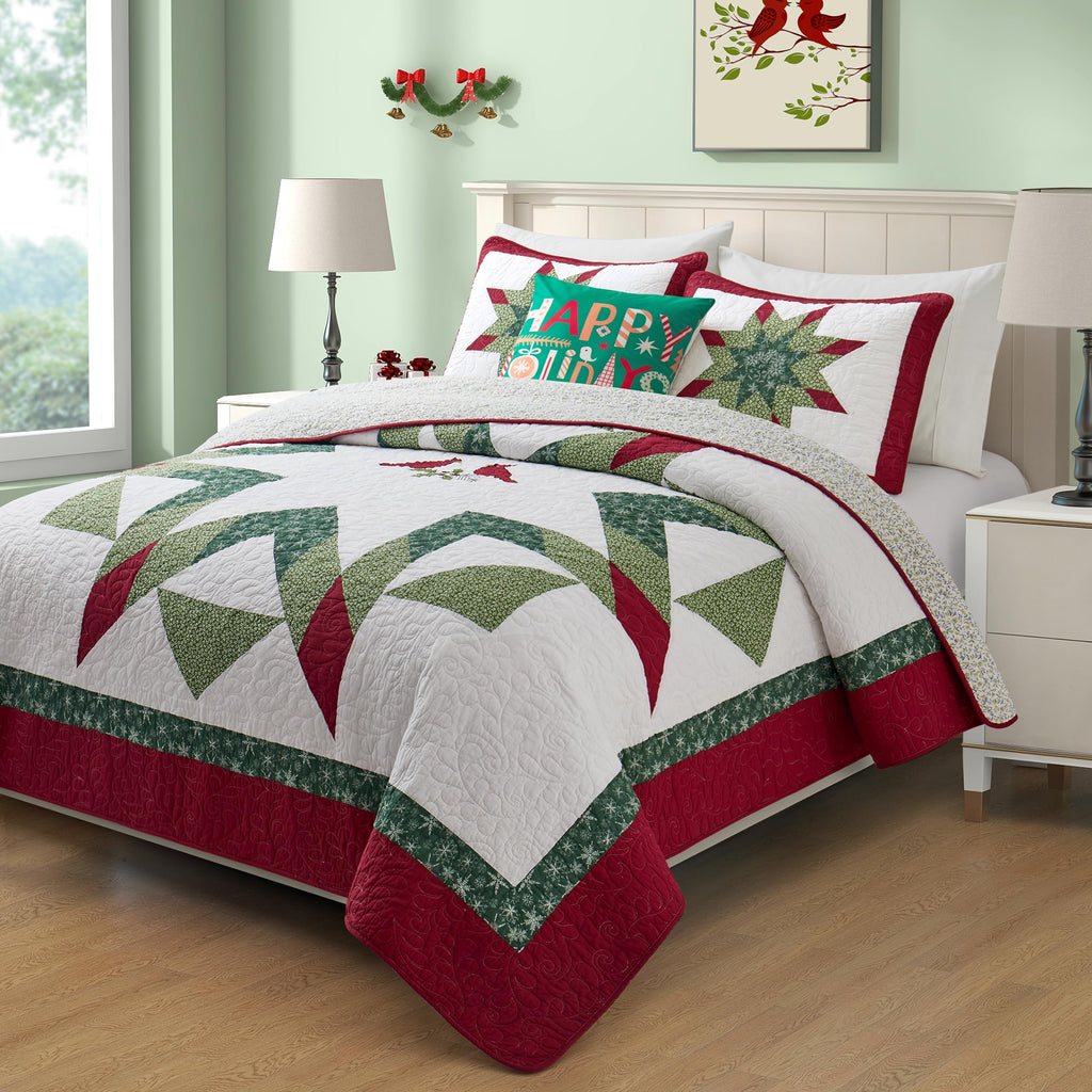 Christmas Quilt King Size Cotton Bedding Holiday Comforter Set