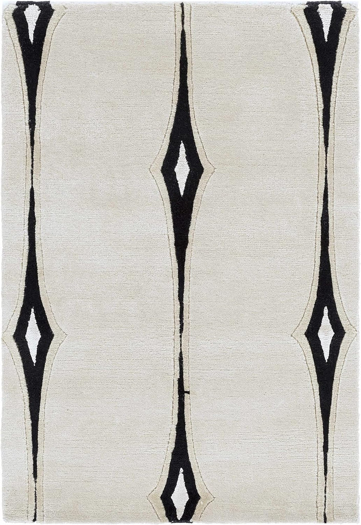 Smartt Wool Area Rug - Striped Diamond Geometric Abstract Trellis - Contemporary Modern Minimalist Transitional