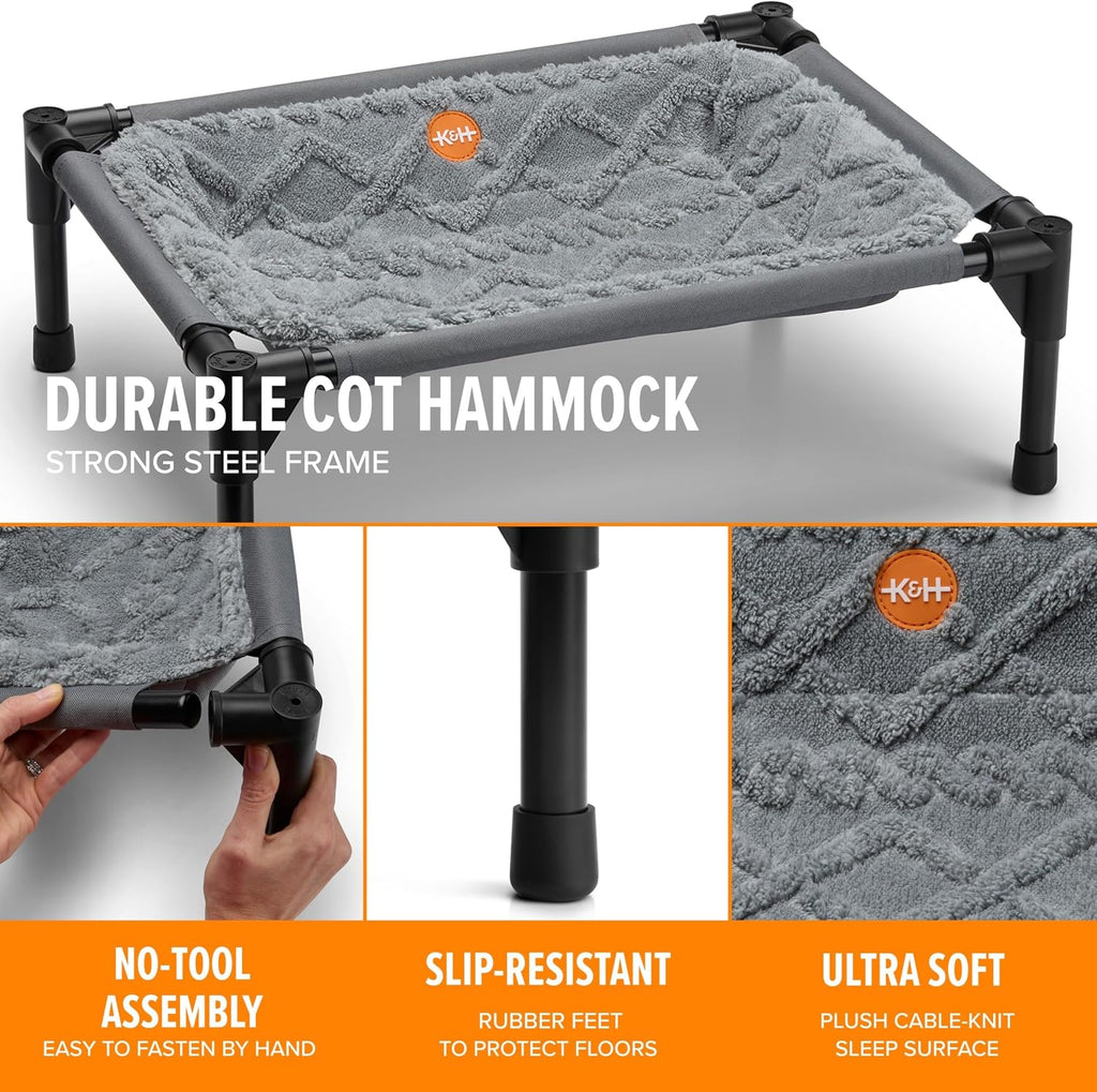 K&H Elevated Cat Bed, Pet Hammock Cot, Indoor Cat Bed, 22x17in, Gray