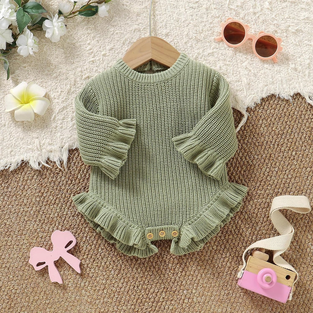 Cotton Baby Girl Knit Sweater Ruffle Romper