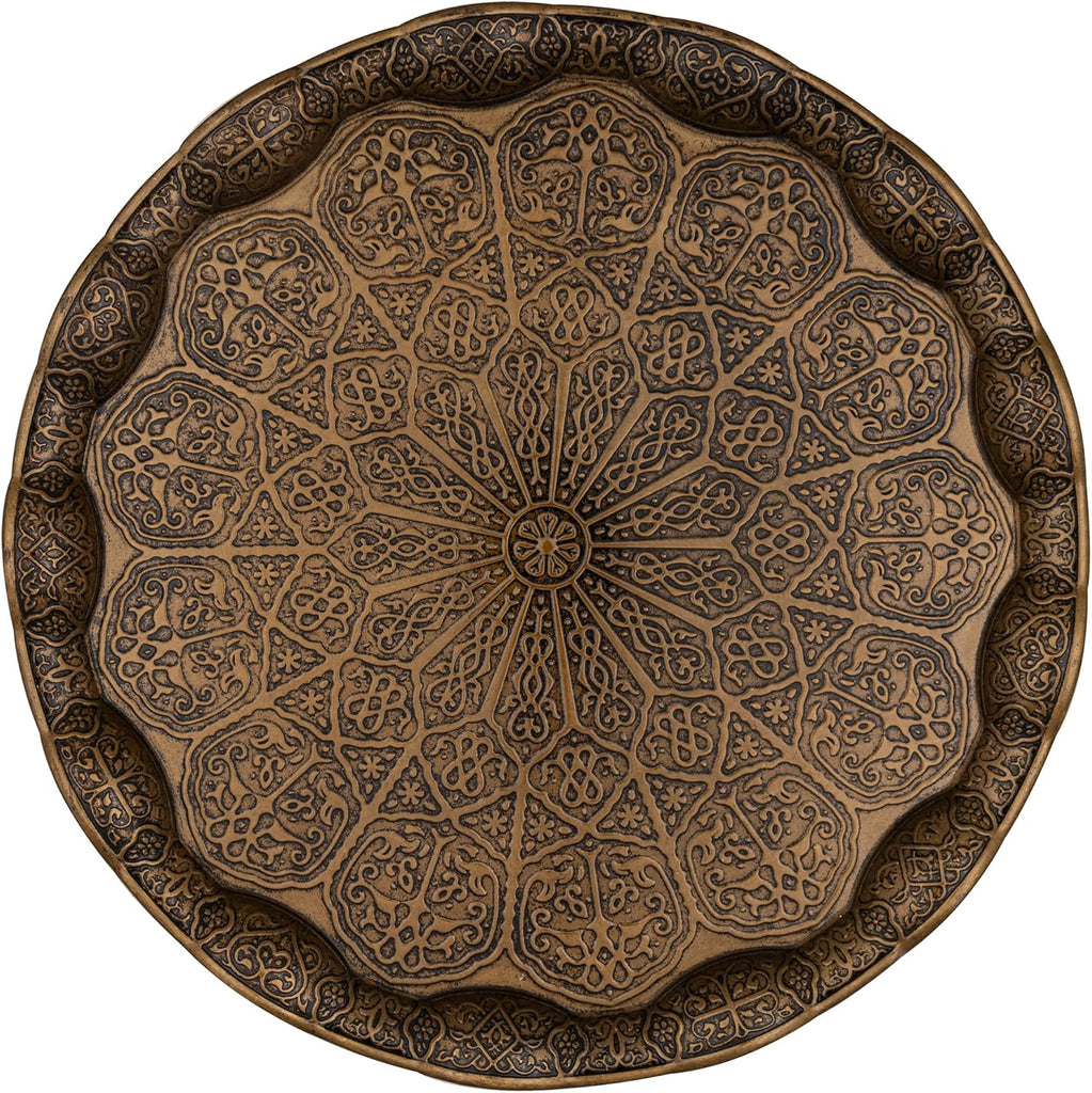 Turkish Ottoman Coffee Tea Serving Tray - 13.60 inches, Metal with Traditional Motifs, Available in Five Colors