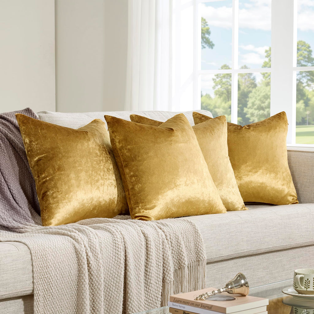 Pack of 4 Gold Decorative Velvet Pillow Covers 18x18