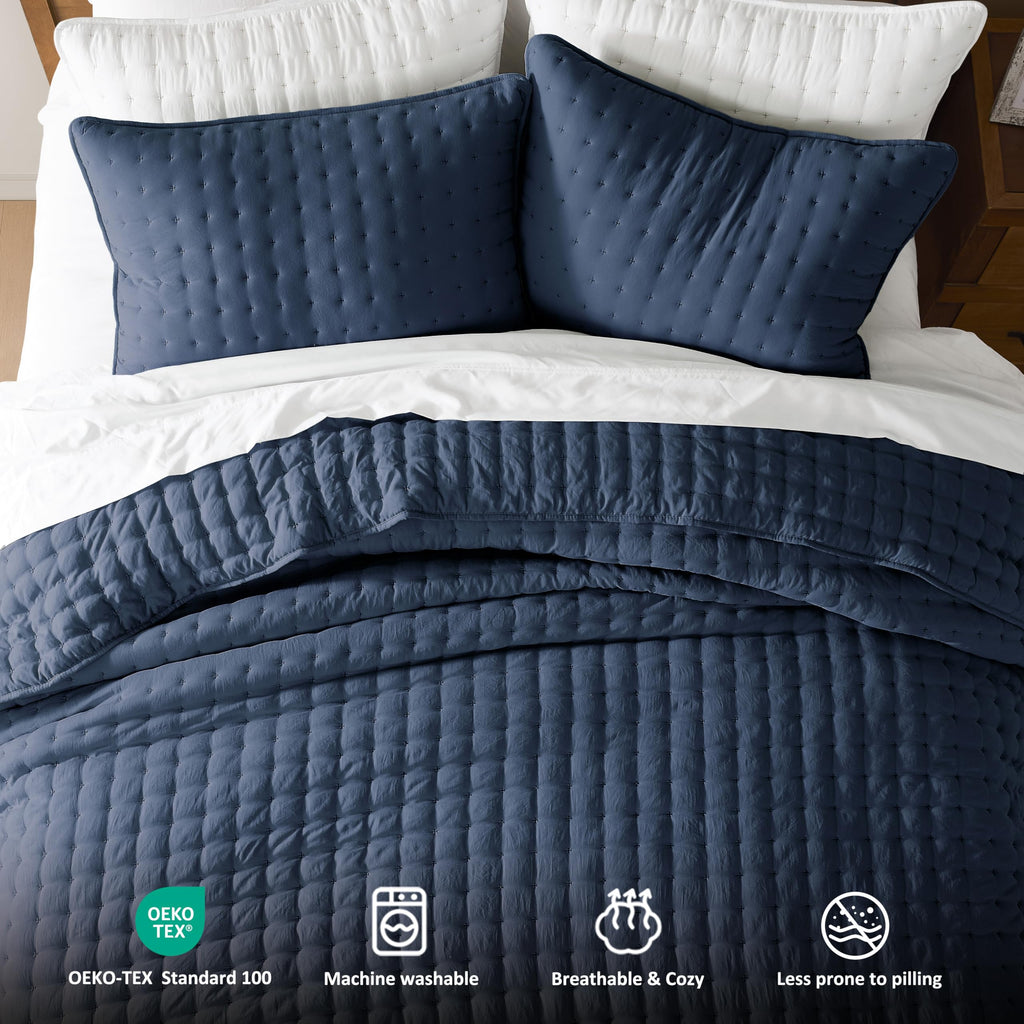 Cloud Soft Quilt Set, Navy Blue, 3 Pieces 90x90 inches