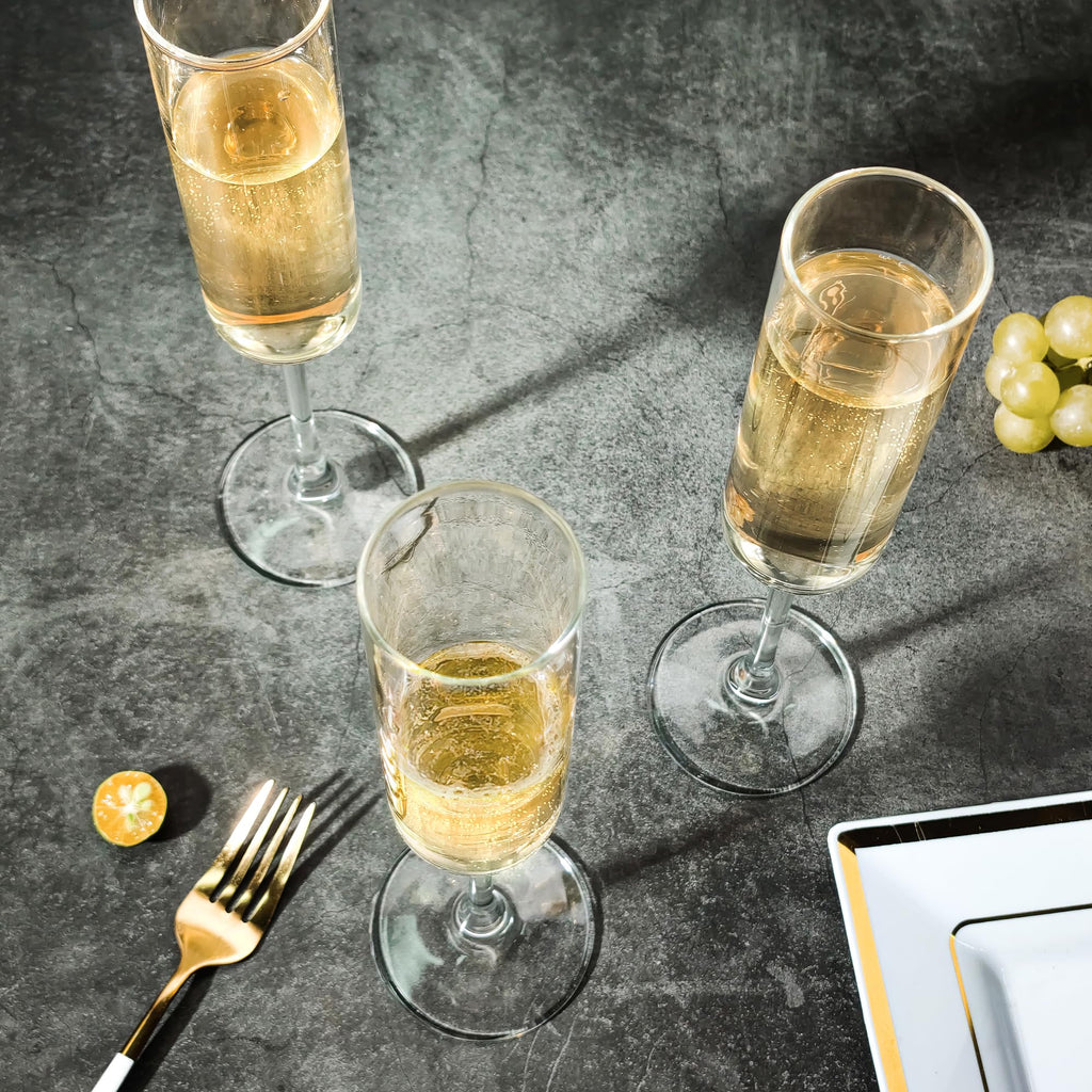 Champagne Flutes, 6oz Edge Champagne Glasses Set of 12 with Long Stem - Sparkling Wine Glasses & Elegant Gift