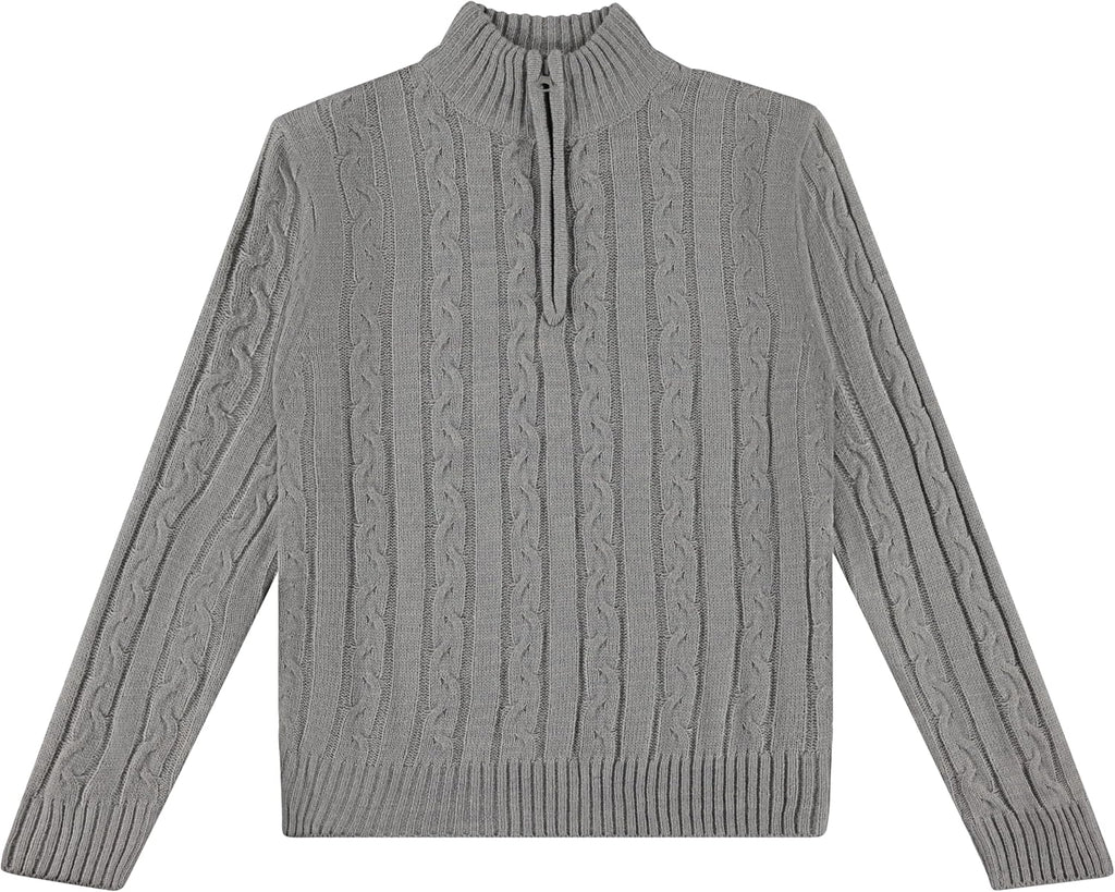 Boys Quarter Zip Cable Knit Sweater - Classic Warm Pullover for Kids. Black, Navy, Red