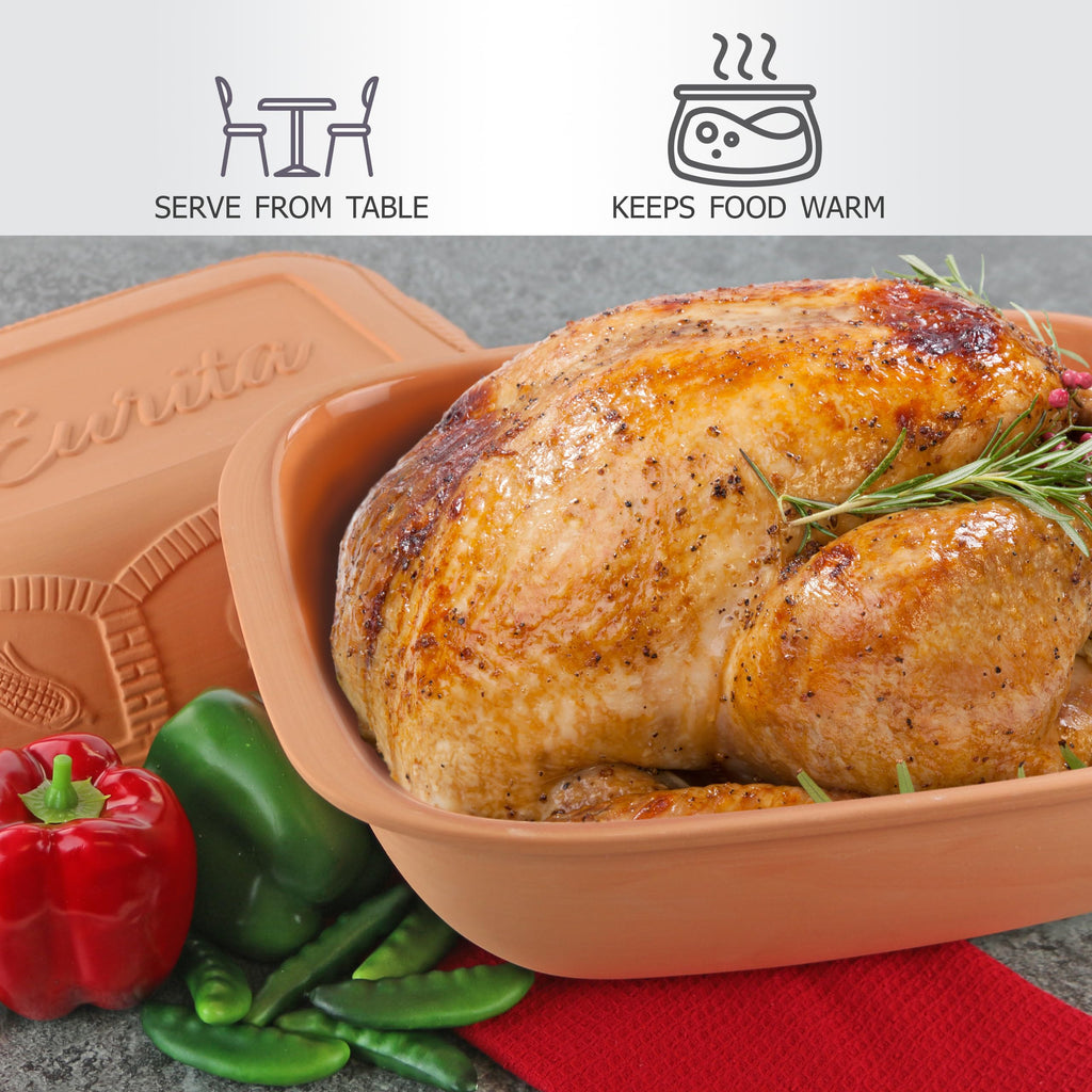 Eurita Clay Roaster, 7.2 Quart, Non-Stick Earthenware, Toxin-Free, Healthy Clay Pot Cooking, Versatile Cooking Dutch